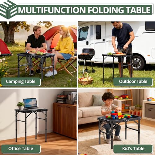 EYPINS Folding Camping Table Portable - Pure Black Aluminum 22.8x15.7'',3 Height Adjustable Small Outdoor Folding Table,Wa...