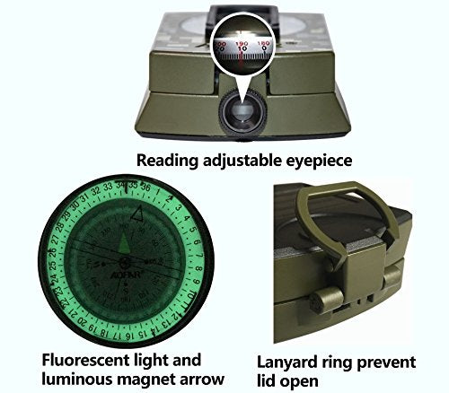 AOFAR Military Compass,AF-4580 Lensatic Sighting, Waterproof and Shakeproof with Map Measurer Distance Calculator, Pouch f...