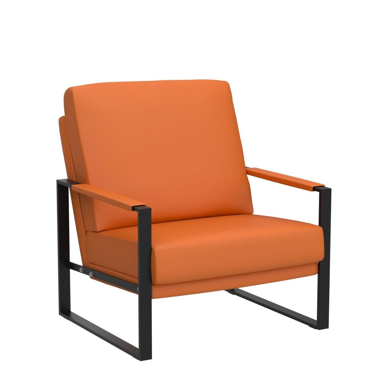 AWQM Modern PU Leather Accent Chair Arm Chair with Extra-Thick Padded Backrest and Seat Cushion Sofa Chairs for Living Room Bedroom, 105 Degree Slant Back, Non-Slip Adsorption Feet, Orange