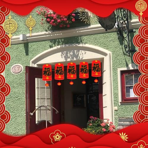 12Pcs Chinese New Year Decorations 2026,6.3*9.8In Year of The Horse Red Fu Lanterns Lunar Spring Festival Ceiling Hanging ...