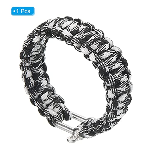 Survival Paracord Bracelets, Plaited Parachute Bracelet Party Favors Camping Gifts Outdoor Wraps for Men, White, Black