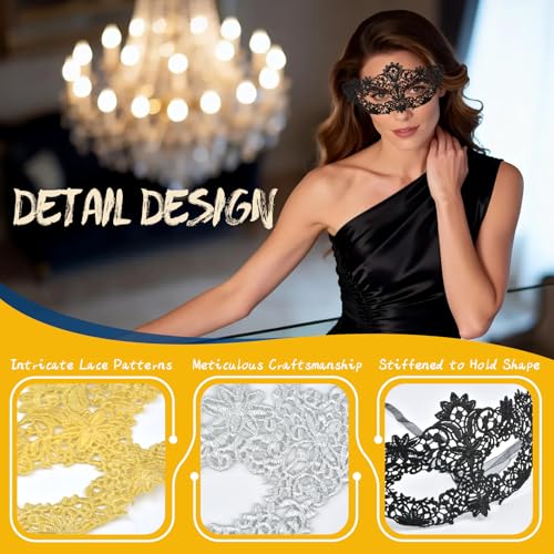 Hoshin Masquerade Mask for Women, Lace Venetian Masks with Feathers Mardi Gras Party Masks Costume