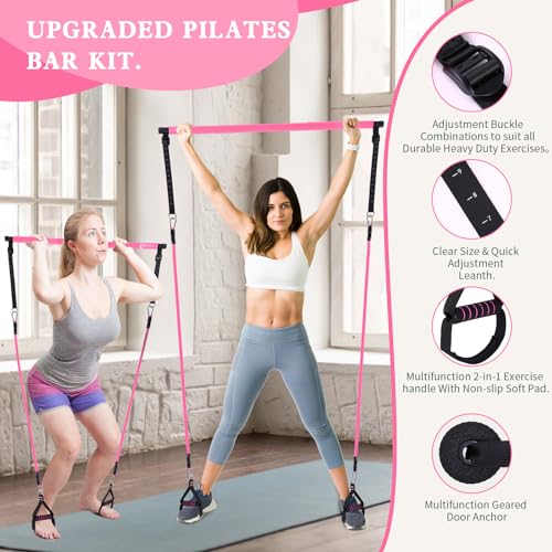 Bbtops Pilates Bar Kit with Resistance Bands,Pilates Bar with Stackable Bands Workout Equipment for Legs,Hip,Waist and Ar...