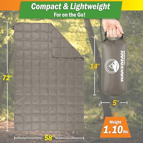 Down Camping Blanket Packable 78x52” Ultralight Compact Travel Blanket with Bag - Puffy Wearable Sleeping Gear for Camp, H...