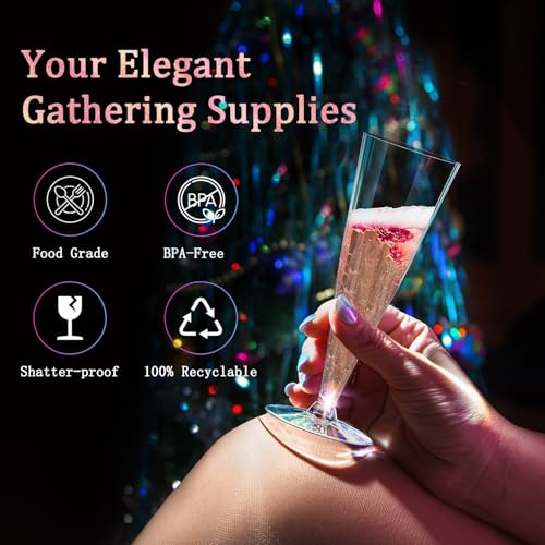 Plastic Champagne Flutes Disposable Champagne Glasses - 40 Pack 4.5Oz Clear Mimosa Cocktail Cups Bulk for Wedding Valentin...