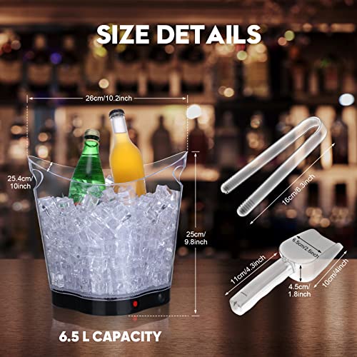 Norme 12 Pcs LED Ice Bucket with Scoop Clip, 6.5l LED Light Ice Bucket, 7 Color Changing Clear Acrylic Champagne Beer Wine...