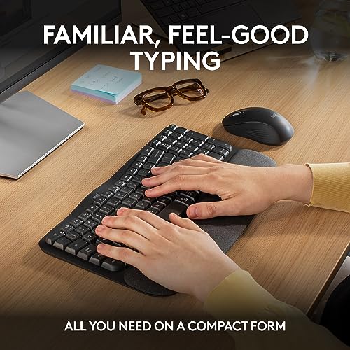 Logitech Wave Keys MK670 Combo, Wireless Ergonomic Keyboard with Signature M550 L Wireless Mouse, Comfortable Natural Typi...