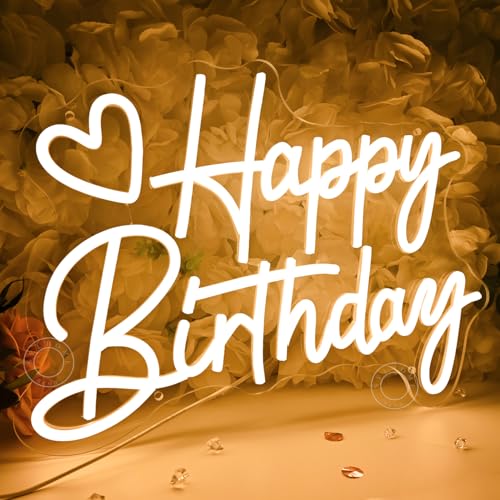 SYLHOME Happy Birthday Led Neon Light Sign Heart Birthday Party Bedroom Wall Sign Decor Banner Birthday Backdrop Light Up ...