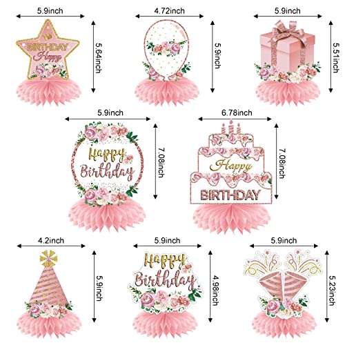 Aodocuto Pink Rose Gold Birthday Decorations Floral Honeycomb Centerpieces for Women Girls, 8pcs Floral Birthday Table Cen...
