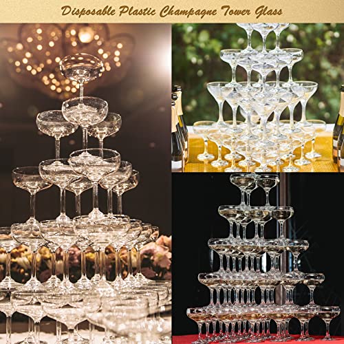 Potchen 100 Pcs Plastic Champagne Party Glasses 5 oz Clear Disposable Champagne Glasses Stackable Acrylic Martini Flutes U...