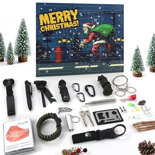 Survival Kit Men Advent Calendar 2025, 24 Days Christmas Countdown Calendar Emergency Survival Gears, 2025 Xmas Camping, F...