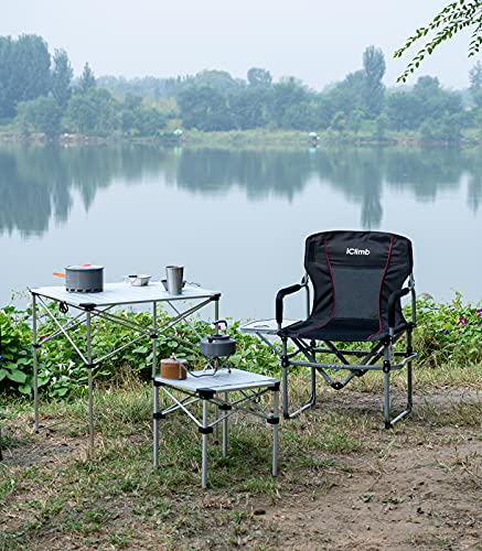 iClimb 1 Lightweight Stable Folding Square Table and 1 Ultralight Compact Anti-Sinking Large Feet Chair Bundle, for Adult ...