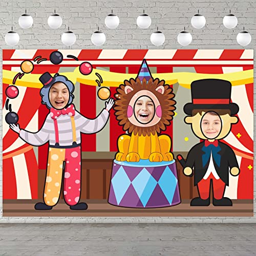Circus Troup Photo Banner Backdrop Background Photo Booth Props Pretend Play Party Game Clown Lion Theme Decor for Carniva...