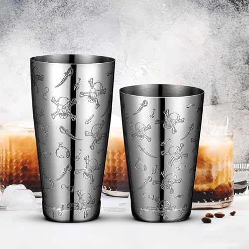 Stainless Steel Boston Shaker with Etched Pattern Weighted Shaking Tin Set 18 & 28oz Pattern Cocktail Shaker Set Two-Piece...