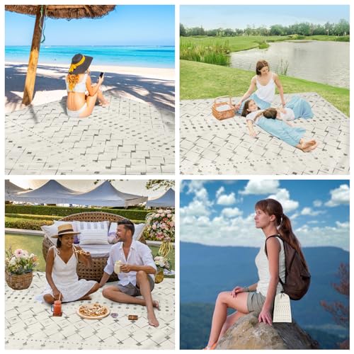 Beach Blanket Sandproof, Beach Mat Sand Free Waterproof, Large Picnic Blanket for 2-4 Adult, Lightweight Quick Drying & Du...