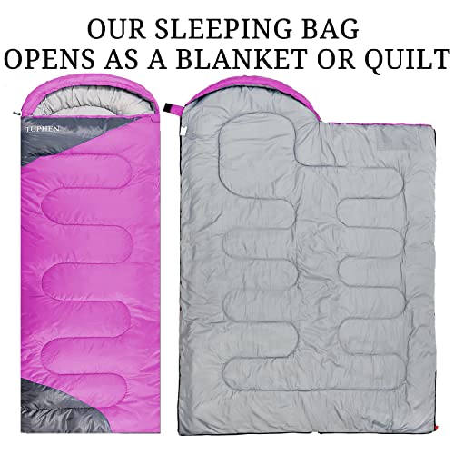 tuphen- Sleeping Bags for Adults Kids Boys Girls Backpacking Hiking Camping Microfiber Liner, Cold Warm Weather 4 Seasons ...