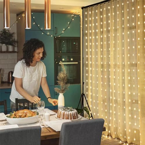 echosari 600 LED Curtain Lights Plug in, 20Ft x 10Ft Connectable Dual Color Changing Fairy Lights Curtain Outdoor Waterpro...