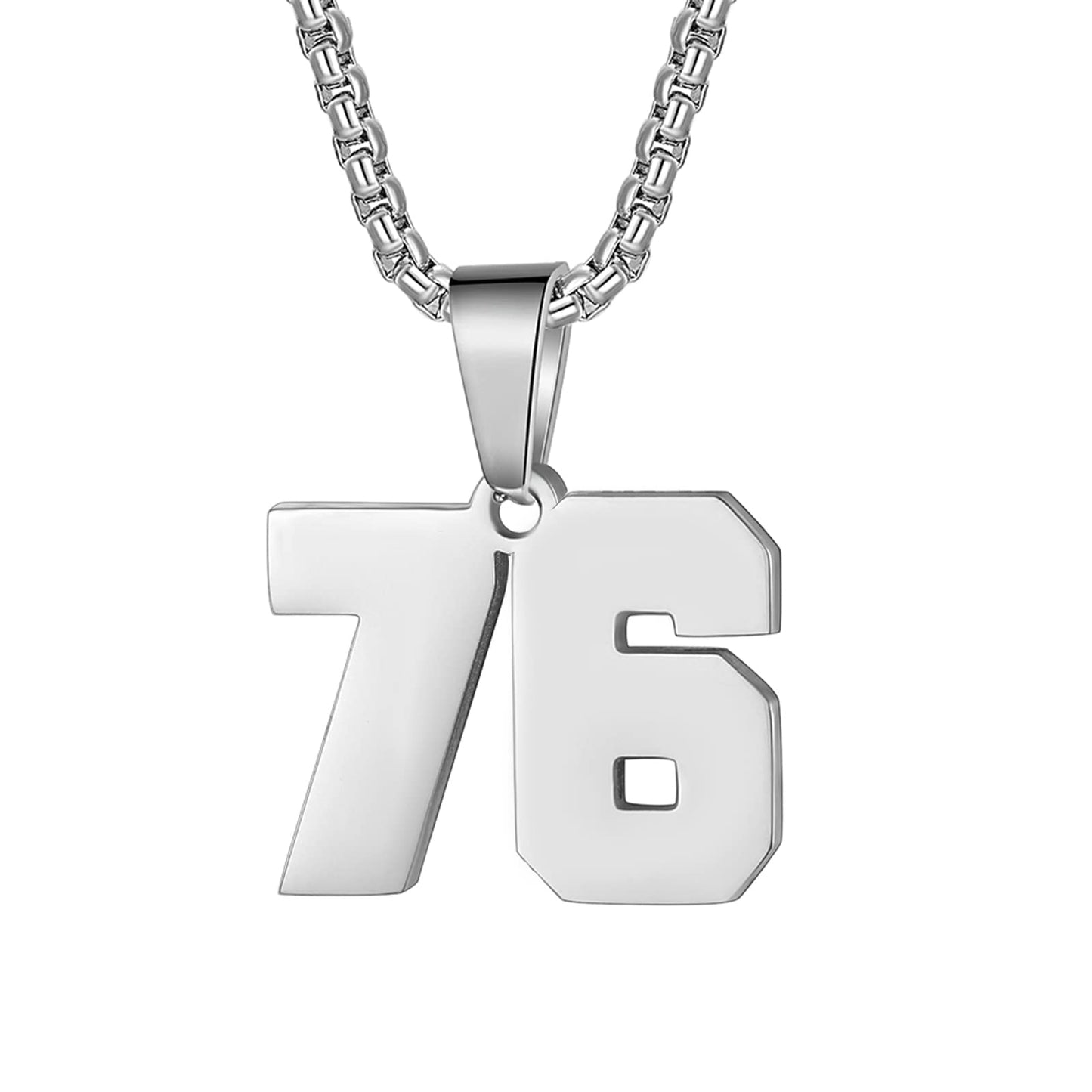 Number Necklaces Personalized Necklaces Silver Initial Number Pendant Stainless Steel Chain Movement Necklaces for Men Women (76