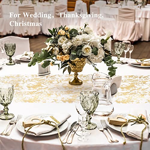 Ohanniewa Gold Table Runner 11 inch x 32 Feet Glitter Metallic Gold Foil Mesh Table Runner Roll Table Decorations for Wedd...