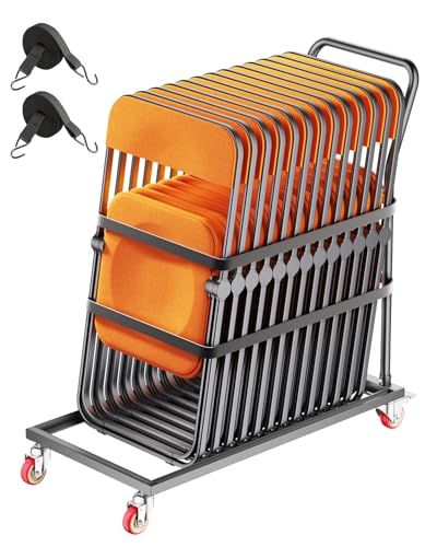 VEVOR Folding Chair Rack, 300 LBS Capacity, L-Shape Vertical Placement Chair Cart for 25 Chairs, Heavy-Duty Metal Chair St...