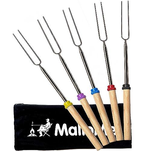 MalloMe Smores Sticks for Fire Pit Long - Marshmallow Roasting Sticks Smores Kit - Smore Skewers Hot Dog Fork Campfire Coo...
