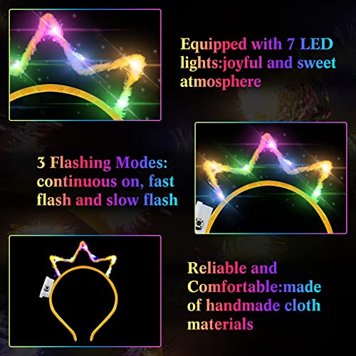 WILLBOND 40 Pcs Light up Crown Headband LED Glow Crown Headband Hair Accessories for Birthday Festival Concert Party Costume