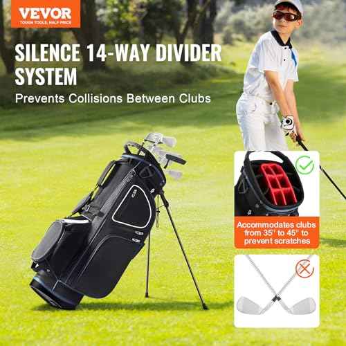 VEVOR Golf Cart Bag with 14 Way Organizer Divider Top, Premium Cart Bag with Stand, Durable Golf Bags with Handles & Dust Cover & Detachable Dual Strap for Men & Women