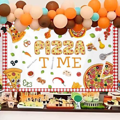 AIBIIN Pizza Backdrop Pizza Time Photography Background Cooking Pizza Birthday Party Decoration Supplies Banner Photo Boot...