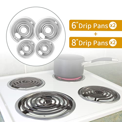 COZZIVITA 4-Piece Drip Pans Set - Compatible with GE Stoves - Chrome Finish Electric Stove Burner Drip Pans - 2 x 6inch, 2...