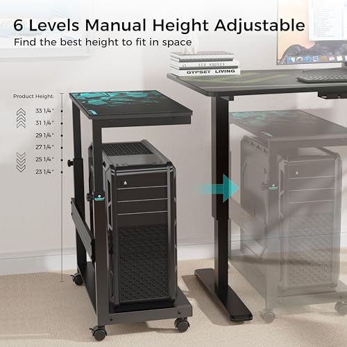 EUREKA ERGONOMIC PC Stand Computer Cart, Height Adjustable Tower Stand 2-Tier Suit for ATX Case Printer, Metal Rolling Car...