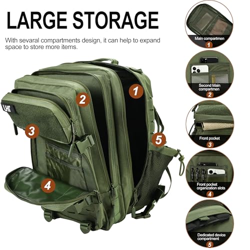 LHI Tactical Military Backpack for Men 25L/45L Large Molle Army Assault Pack 3 Day Hiking Rucksack With Bottle Holder