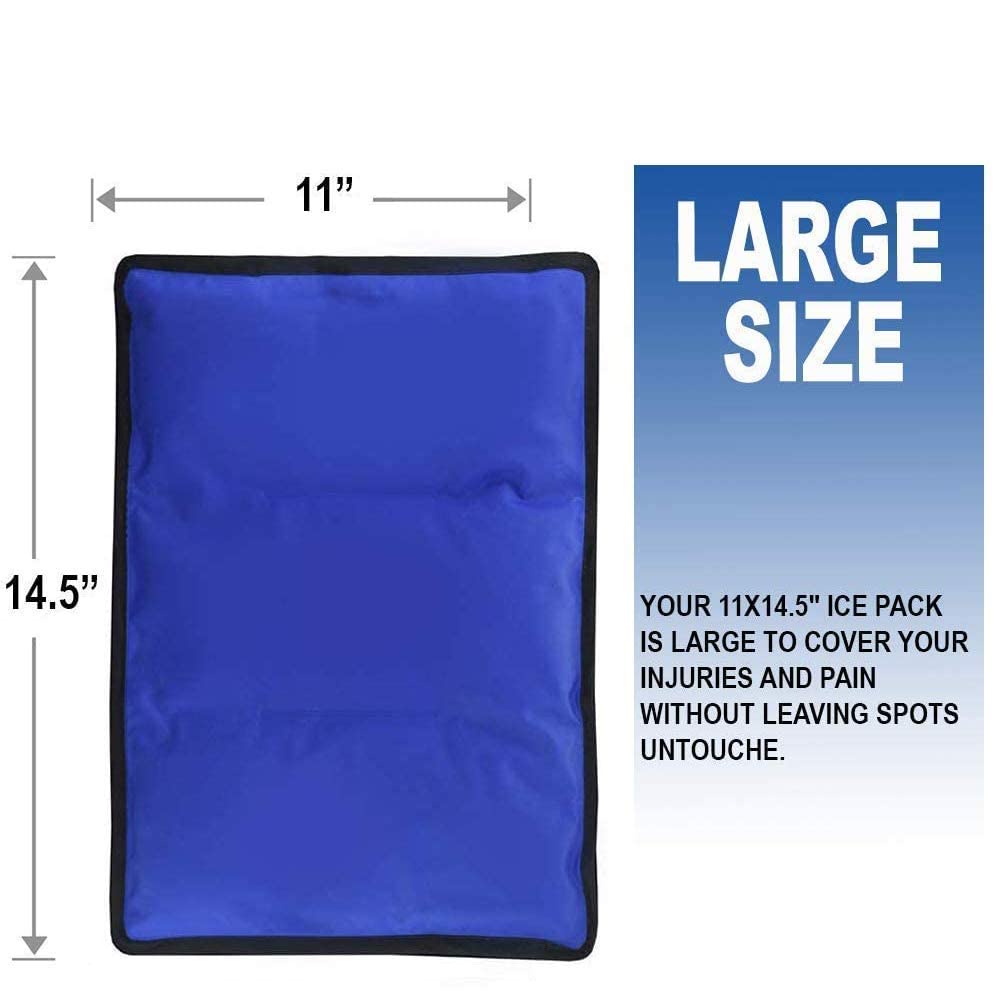 Ice Pack for Injuries Reusable, Soft Gel Flexible - (Large: 11"x14.5") for Hip, Shoulder, Knee, Back - Comfy Cold Pack Compress for Swelling, Bruises, Surgery (Black, 1 Pack)