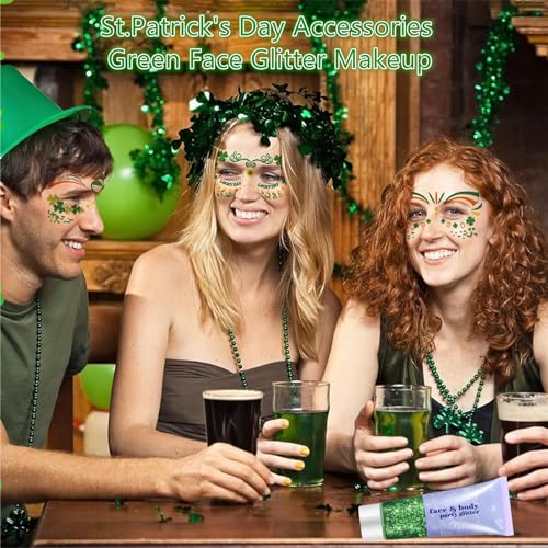 Go Ho Green Face Body Glitter,St Patricks Day Face Glitter Makeup,Green Face Paint Holographic Chunky Sequins Glitters for...