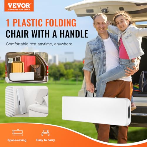 VEVOR Plastic Folding Bench, 6ft Portable Folding Bench, Smooth High Density Polyethylene Waterproof Outdoor Bench, Picnic...