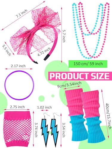Vabean 19 Pcs 80s Costume Set T Shirt Leggings Tutu Skirt Headband Necklace Bracelets Earrings Gloves Leg Warmers for Women