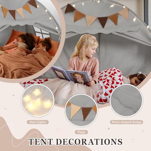 Twin Size Bed Tent Canopy, Kids Play Tent with Flags & Star Lights, Canopy on Bed Privacy Space Sleeping Blackout Tents, G...