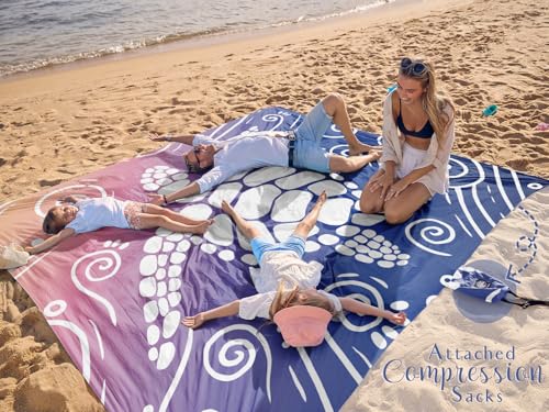 WEKAPO Beach Blanket Waterproof Sandproof Oversized Extra Large Sand Free Beach Mat with Stakes, Storage Bag - Essentials ...
