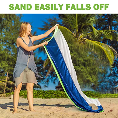 Laybax Green Water-Resistant, Sandproof 10x9ft Beach Blanket With Umbrella Hole–Beach Mat, Compact and Lightweight, Stuff ...