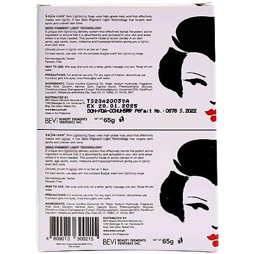 Kojie San Face & Body Shower Set - The Original Kojic Acid Soap, Dark Spot Remover Bar Soap with Coconut & Tea Tree Oil – 65g x 8 Bars with Leafa Soap Net, Brush and Soap Dish