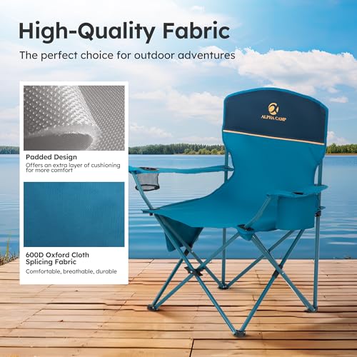 LET'S CAMP Camping Chair 2 Pack Folding Chair with 3-Can Cooler Bag Portable Lawn Chair with Cup Holder,Storage Pocket, Su...