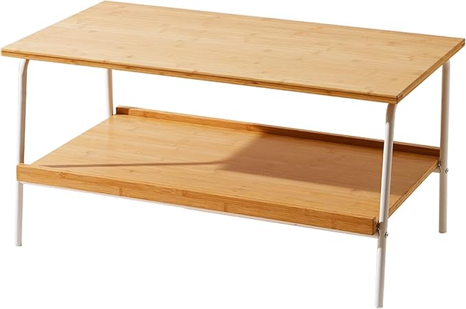 Baveke Bamboo 2 Layer Coffee Table - Tier Storage Mid Century Modern Farmhouse Center Table for Living Room, Bedroom, Office, Patio(Natural)