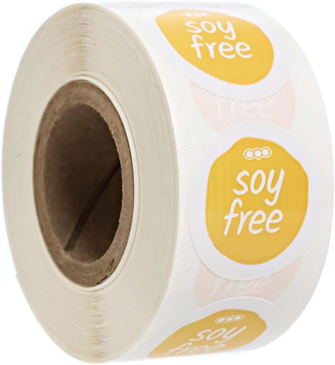 Yellow Soy Free Stickers / 500 Small 1" White Gloss Circle Labels/Chic Matte Gold No Soy Food Safety Seals with Modern Aesthetic/Made in The USA