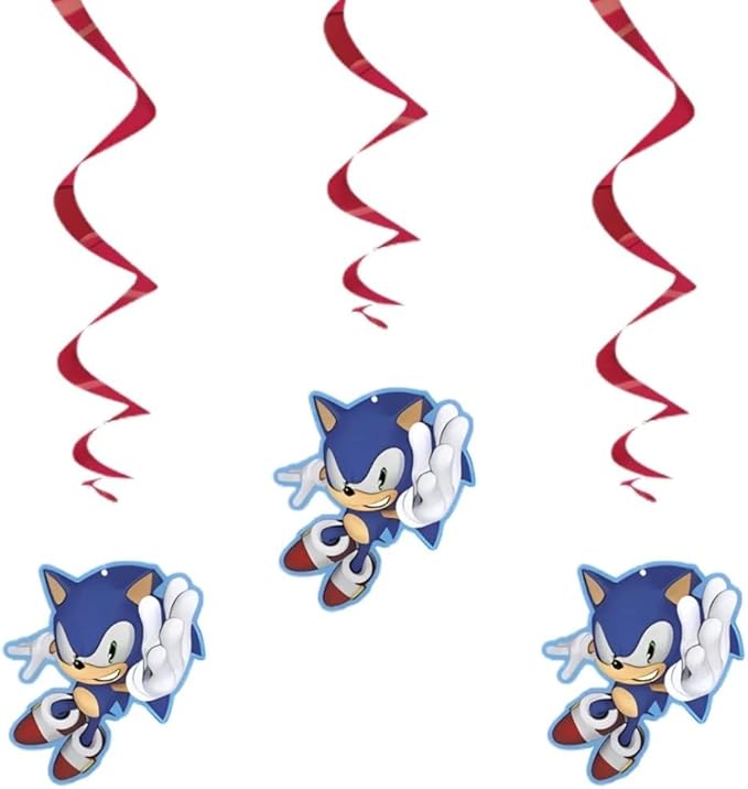 Sonic the Hedgehog Hanging Swirl Decorations (Pack of 3) - Eye-Catching Red & Blue Design, Perfect for Indoor & Outdoor Use