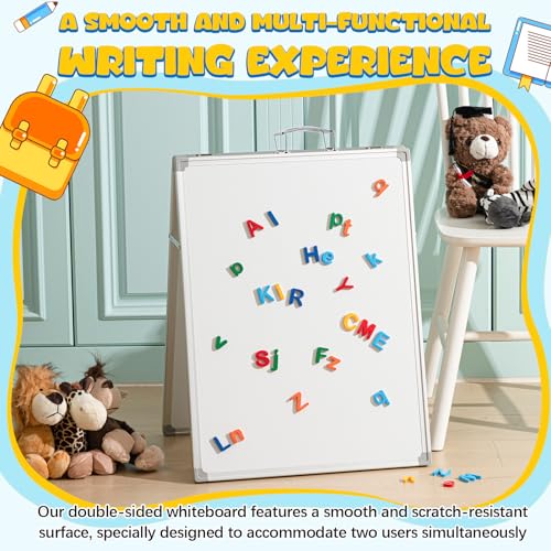 Lincia 36 x 24 Inch Portable Dry Erase Board with Stand, Foldable White Board Double Sided Whiteboard Easel, Silver Alumin...