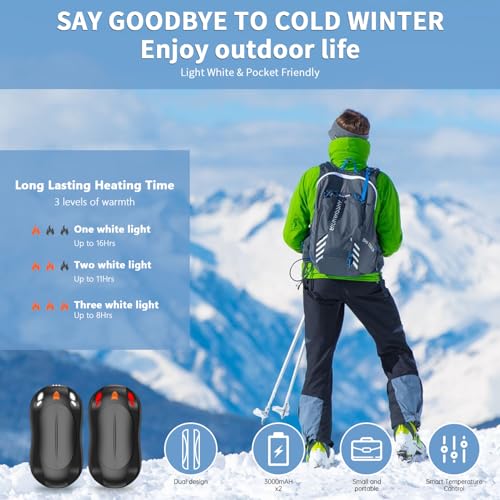 Cbroer 2 Pack Hand Warmers Rechargeable, 6000mAh AI Smart Chips Hand Warmers, Long Lasting Portable Heater for Christmas X...