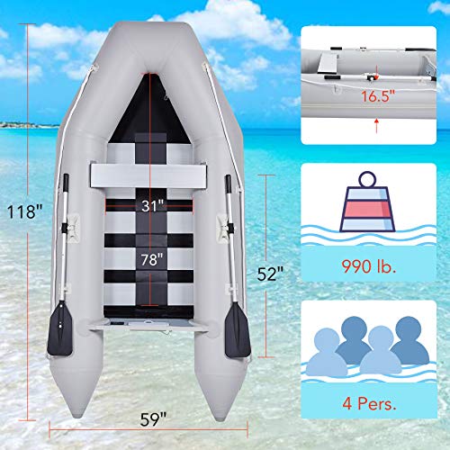 CO-Z 10 ft Inflatable Dinghy Boats with Aluminium Alloy Floor, 4 Person Portable Boat Raft, Inflatable Touring Kayak for A...