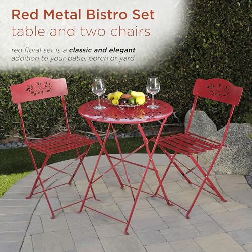 Alpine Corporation Indoor/Outdoor 3-Piece Bistro Set Folding Table and Chairs Patio Seating, Red