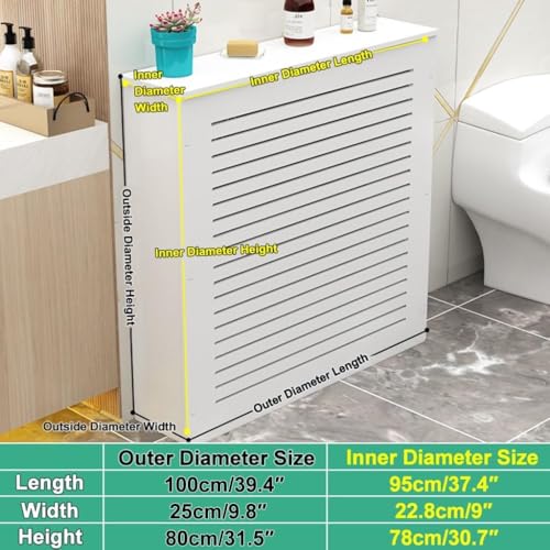 Usknxiu MDF Radiator Cover for Home White Louvered Grill Radiator Shelf Cabinet, Wood Heating Radiators Cover Living Room Heating Decorative Hide Cluttered Pipes,40" Lx10 Wx32 H/100x25x80cm