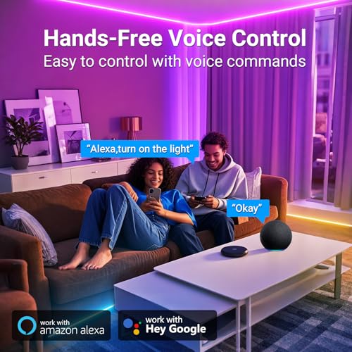 hyrion Smart LED Lights for Bedroom 100ft, Voice Control Strip Lights with Alexa and Google Assistant, RGB Color Changing,...