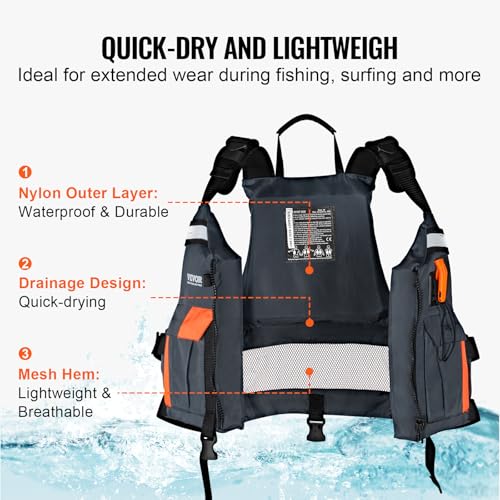 VEVOR Life Vest for Watersports (PFD), Life Jacket with Waterproof Nylon & 80N Buoyancy, Life Vest/Jacket for Any Water Ac...